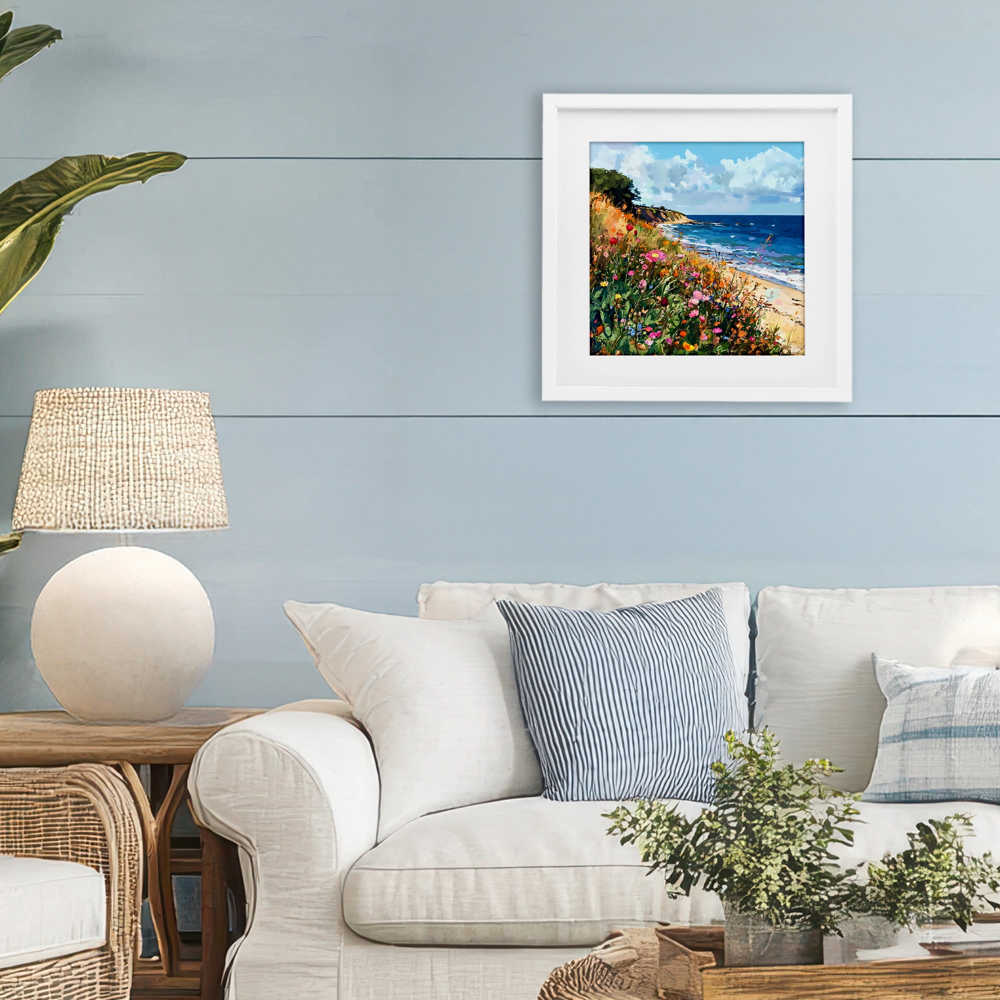 Stupell Industries Enchanted Oceanside Meadow White Framed Print Under Glass, design by Creative Studio