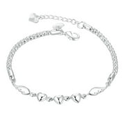 Yesbay Women's 925 Sterling Silver Charm Love Heart Wings Bracelet Cuff Bangle Jewelry,2pcs