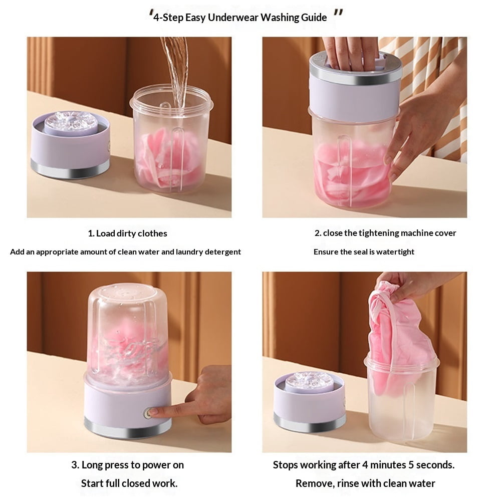 Wireless Mini Washing Machine for Dormitory, Portable Small Washer, No Need to Plug in, No Need to Drain, 1L Capacity Compact Mini Washing Cup