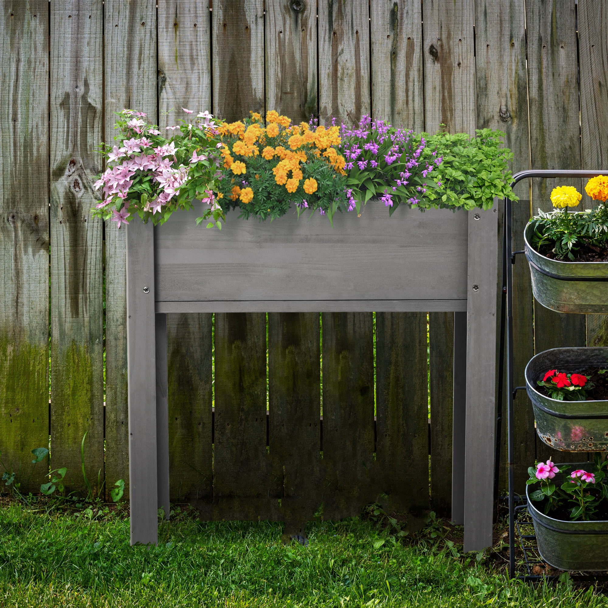 Jopath Grey Raised Garden Bed with Legs, Elevated Wooden Planter Box for Outdoor Plants Flowers Fruits Vegetable Herb Growing(31"x31"x16")