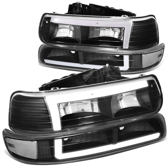 DNA Motoring 3D LED DRL Headlight Bumper Lamp for 99-06 Silverado Suburban, Black Housing Clear Corner