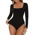 thumbnail image 2 of LAVA Women's Plus Size Square Neck Long Sleeve Bodysuit Tops (Black, XL), 2 of 13