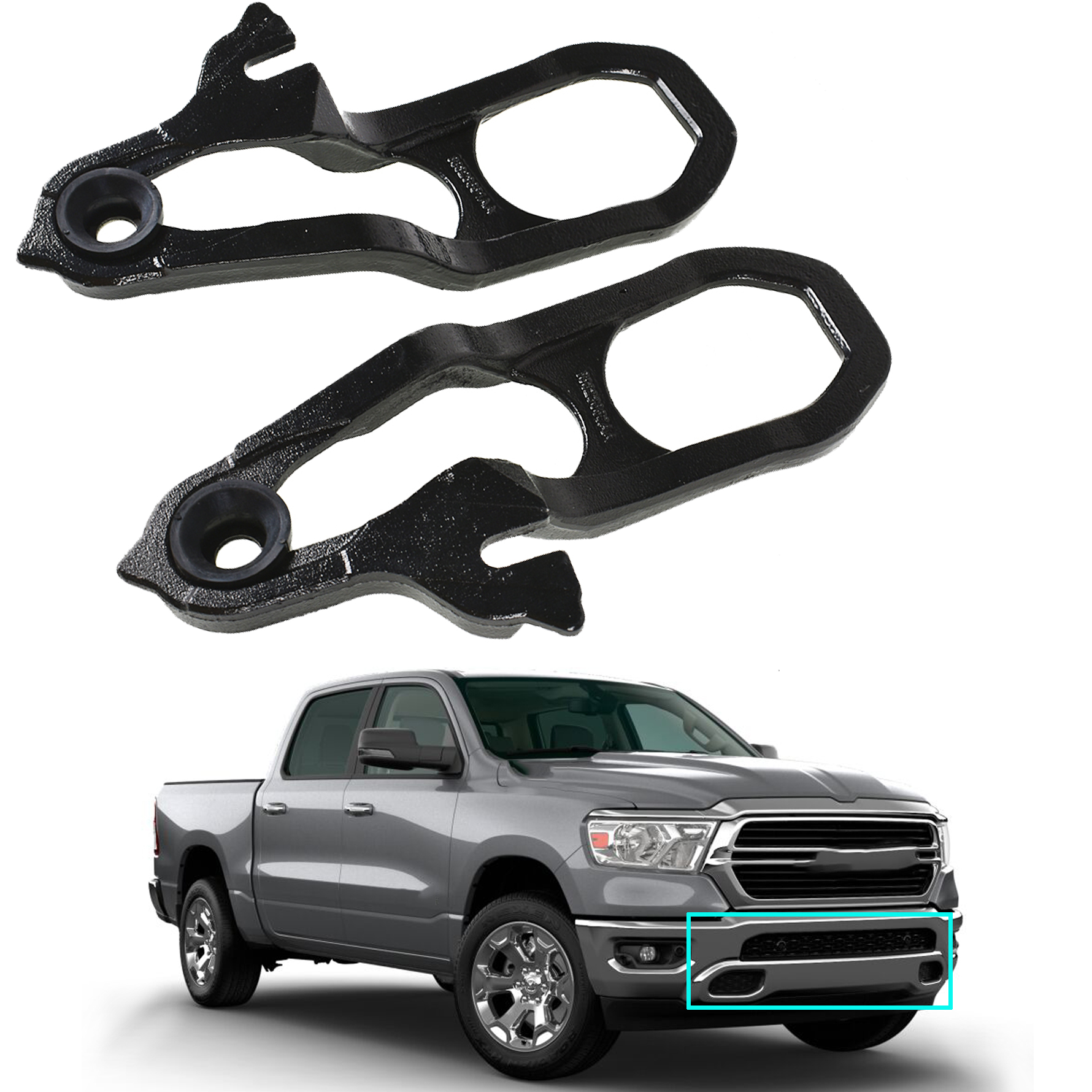 Genrics Front Tow Hooks Left & Right with Hardware Black For Dodge Ram