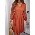 thumbnail image 3 of Crochet Lace Detail Button Front Dress for Women Knee Length Orange Large, 3 of 4