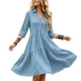 thumbnail image 5 of QUNYINEY Blue Women's Casual Dresses A Line Midi 3/4 Sleeve Shirt Dress Button Flowy Collared Loose Fit Dresses, 5 of 6