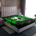 thumbnail image 3 of Erosebridal Soccer Fitted Sheet Full,Green Sqare Bedding Set Full Size,Geometric Room Decor,3-Piece(No Top Sheet), 3 of 6