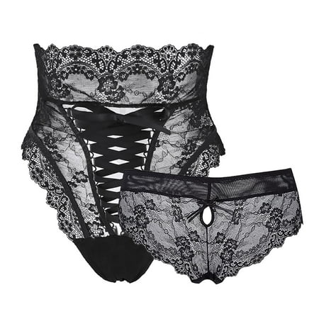 

Varsbaby Sexy Lace See Through Briefs and High Waist Panties 2 Pcs