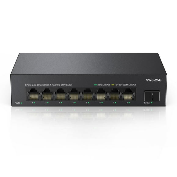 Real HD 8 Port 2.5G Ethernet Switch Unmanaged Network Switch with 8 x 2.5 Gigabit | 1 x 10G SFP+ | Work with 10-100-1000Mbps Devices | 60G Bandwidth | Plug