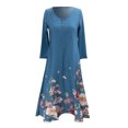 thumbnail image 3 of Babysbule Womens Summer Dresses, Women Casual Floral Print Dress V-Neck Long Sleeve Irregular Loose Long Dress, 3 of 6
