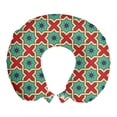 thumbnail image 1 of Geometrical Travel Pillow Neck Rest, Abstract Heraldic Vintage Ottoman Inspired Oriental Mosaic Art, Memory Foam Traveling Accessory Airplane and Car, 12", Cream Red and Turquoise, by Ambesonne, 1 of 2