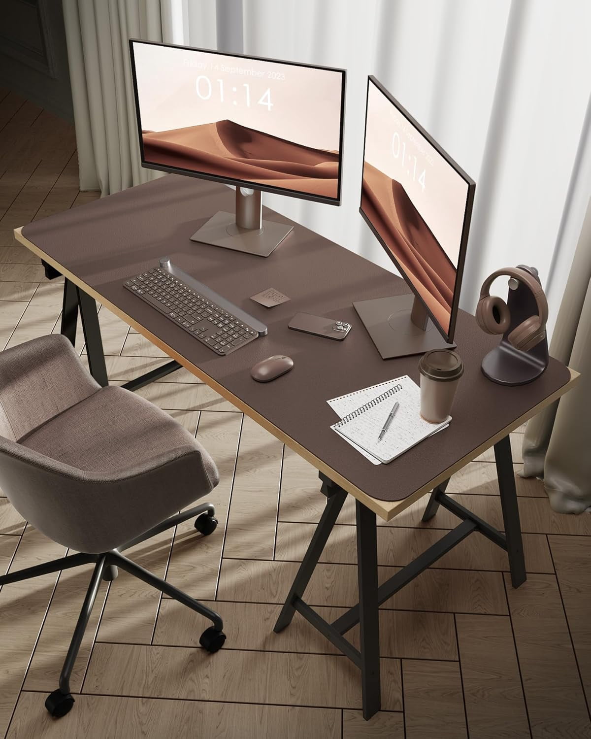 Leather Desk Pad Protector, Office Desk Mat, Large Mouse Pad, Non-Slip PU Leather Desk Blotter, Laptop Desk Pad, Waterproof Desk Writing Pad for Office and Home (Chocolate, 47.2" x 23.6")