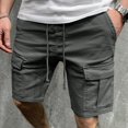 thumbnail image 2 of RYDCOT Mens Cotton Linen Shorts Casual Elastic Waist Drawstring Lightweight Summer Beach Cargo Shorts Dark Gray, 2 of 7