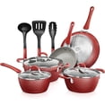 thumbnail image 1 of Nutrichef Kitchen Cookware Sets, Induction Pots and Pans, 11 Pc Stylish Kitchen Cookware Set, Non-Stick with Elegant Diamond Pattern, Gray Inside & Red Outside, Durable, 1 of 7