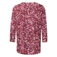 thumbnail image 5 of Sequins Tops Womens Fashion 3/4 Sleeve Tshirts Plus Size BlingBling Print Crewneck Tees Casual Top, 5 of 5