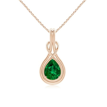 ANGARA Lab Grown 1.5 Ct Pear Emerald Solitaire Infinity Knot Pendant for Women in 14K Rose Gold (Size-9x7mm) | May Birthstone Anniversary Jewelry Gift for Women | Lab-Grown Emerald Necklace