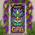 thumbnail image 5 of Green Mask Mardi Gras Banner Colorful Feathers Carnival Display Gold Accents Purple Background Masquerade Backdrop for Mardi Gras Party Carnival Celebration Masquerade Ball, 5 of 9