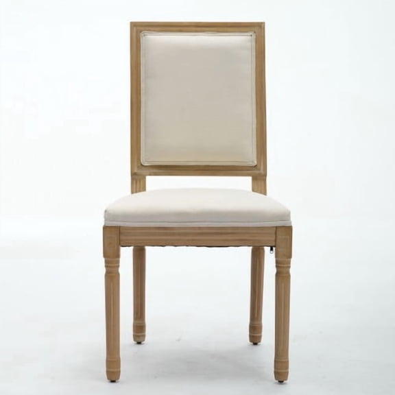 Dtwnek Set of 2 Dining Chair with Square Backrest and Wood Frame, Side Chair for Living Room, Kitchen, Restaurant, Beige