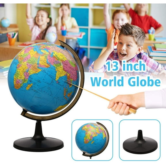 13'' World Earth Globe w/ Stand Gift Ocean Rotating World Map Desktop Geography
