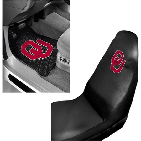 NCAA Oklahoma 2 pc Front Floor Mats and Oklahoma Car Seat Cover Value Bundle
