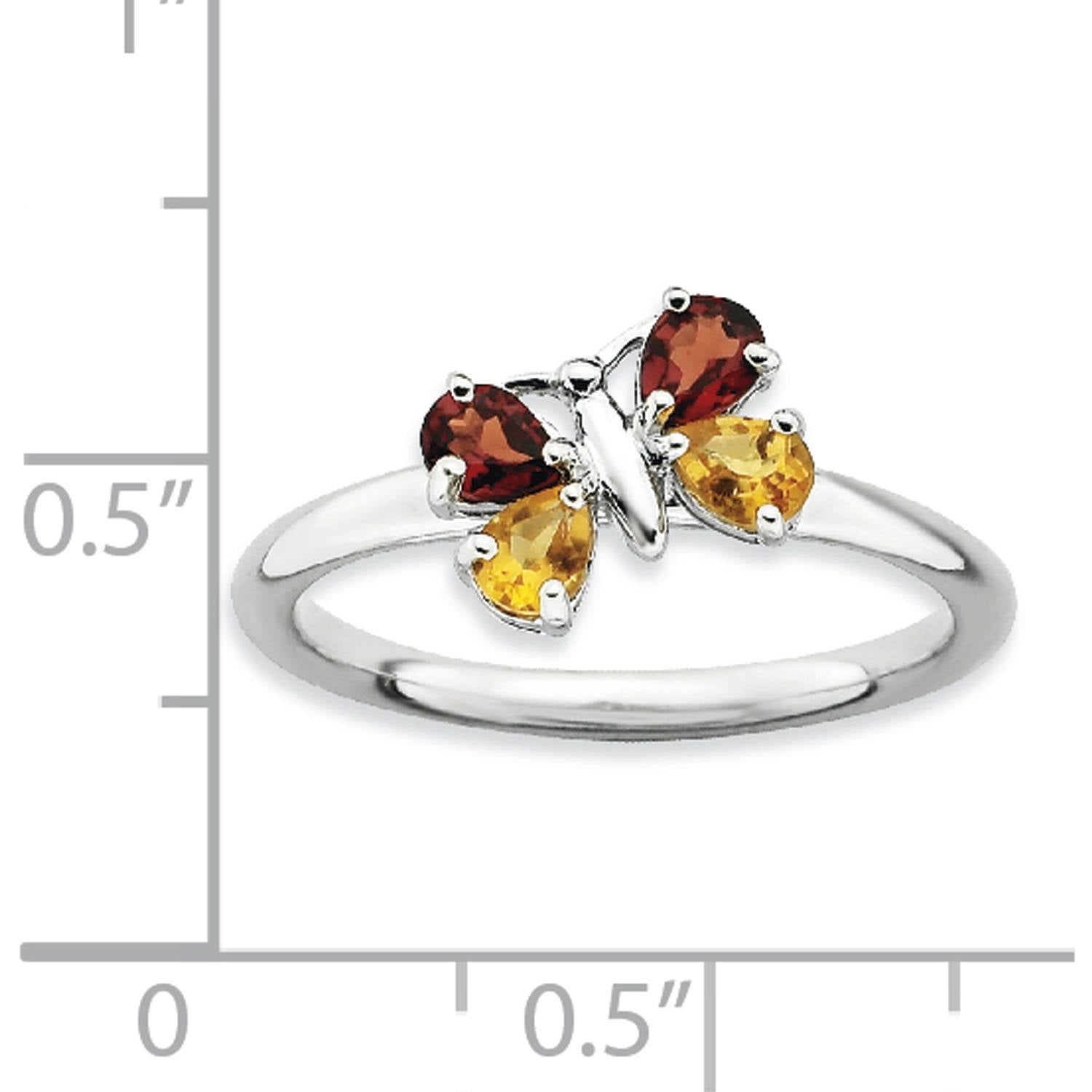 Citrine and Garnet Sterling Silver Polished Butterfly Ring