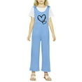 thumbnail image 1 of WENXIAOO Combinaison Décontractée Sans Manches pour Filles, Rentrée Scolaire, Barboteuse à Lettres avec Poches, Printemps Automne, Mode Filles 7-8 Ans, 1 of 7
