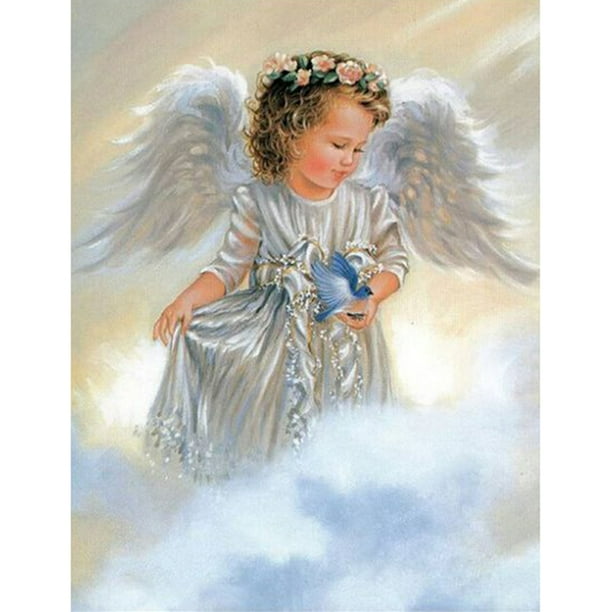 Taladro de pintura de diamante (DB0753) 5D DIY Ángel bebé imágenes artísticas completas artesanía de diamantes de imitación 40x50cm FLhrweasw Nuevo