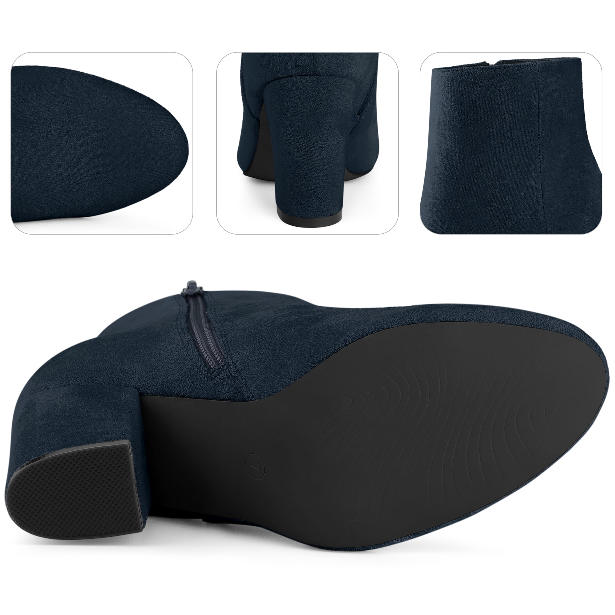 Unique Bargains Women's Round Toe Chunky Heels Ankle Boots Navy Blue 9