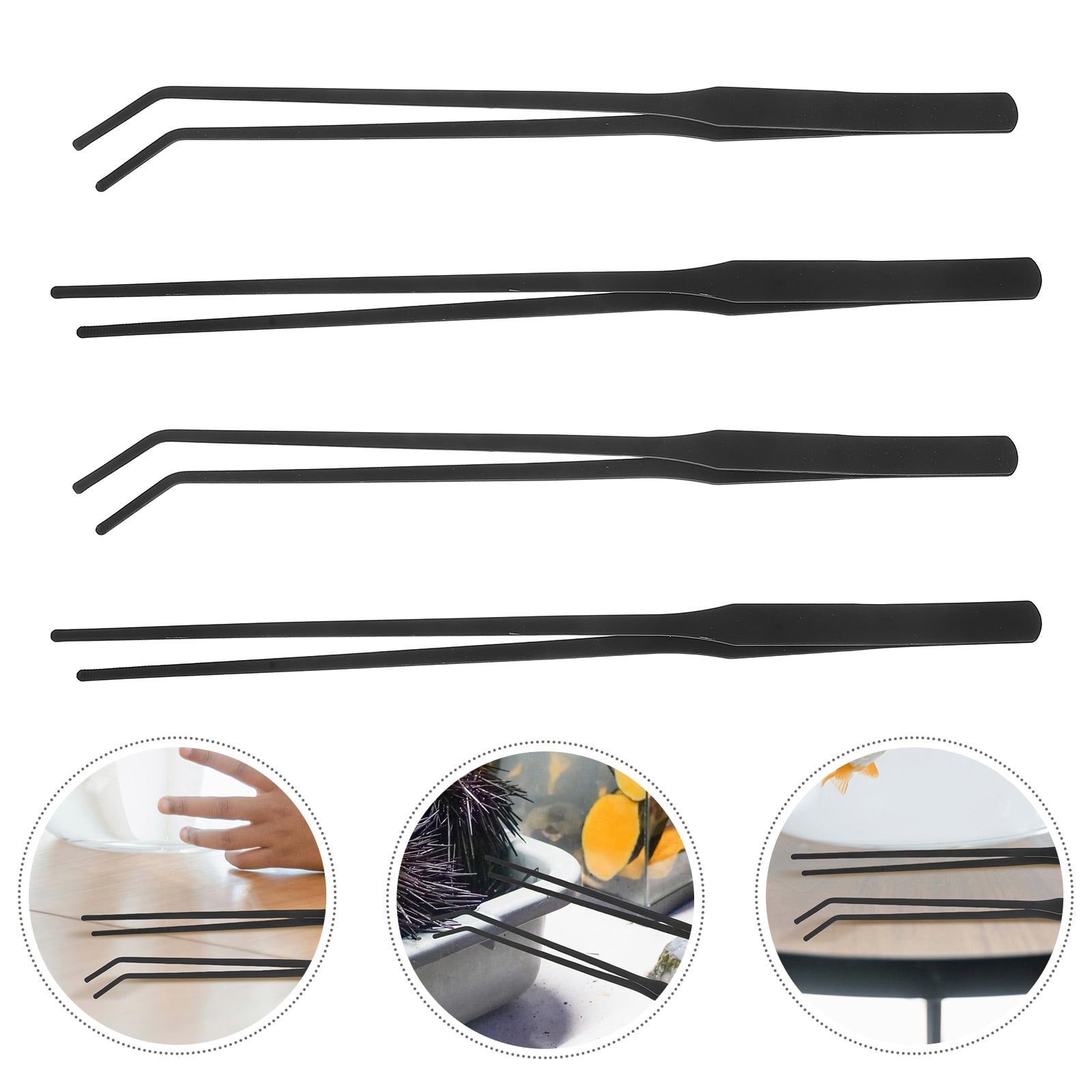 OUNONA Black Stainless Steel Tweezers 4Pcs for Fish Tank Precise Handling