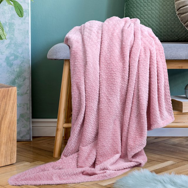 PiccoCasa Flannel Fleece Blanket, Microfiber Fuzzy Plush Blankets for Sofa, Pink 50" x 59"