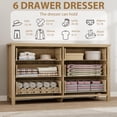 thumbnail image 5 of Rattan 6 Drawer Dresser for Bedroom - 47.2in Wide Dresser - Boho Wide Drawer Dresser with Storage - Wooden Closet Dressers Chest of Drawers Freestanding for Bedroom/Nursery/Living Room - Natural, 5 of 7