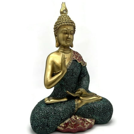 14" Colorful Golden Buddha Statue Sitting Meditation Pose