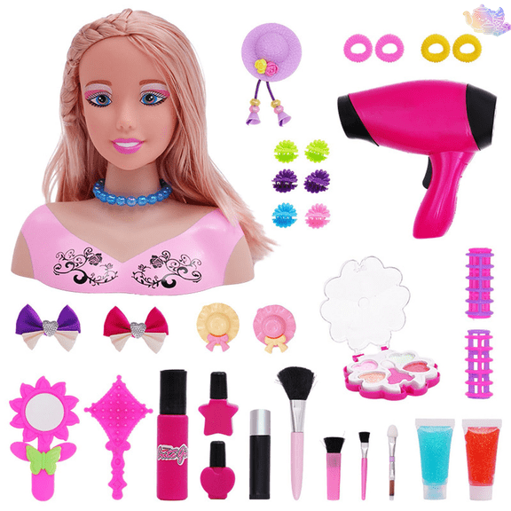 Kids Styling Doll Playset, Pretend Beauty Salon Toy with Hair Dryer, Hair Accessories & Fake Makeup Kit, Beauty Pretend Play House Toys, Role Play Toy for Kids Ages 3 and Up