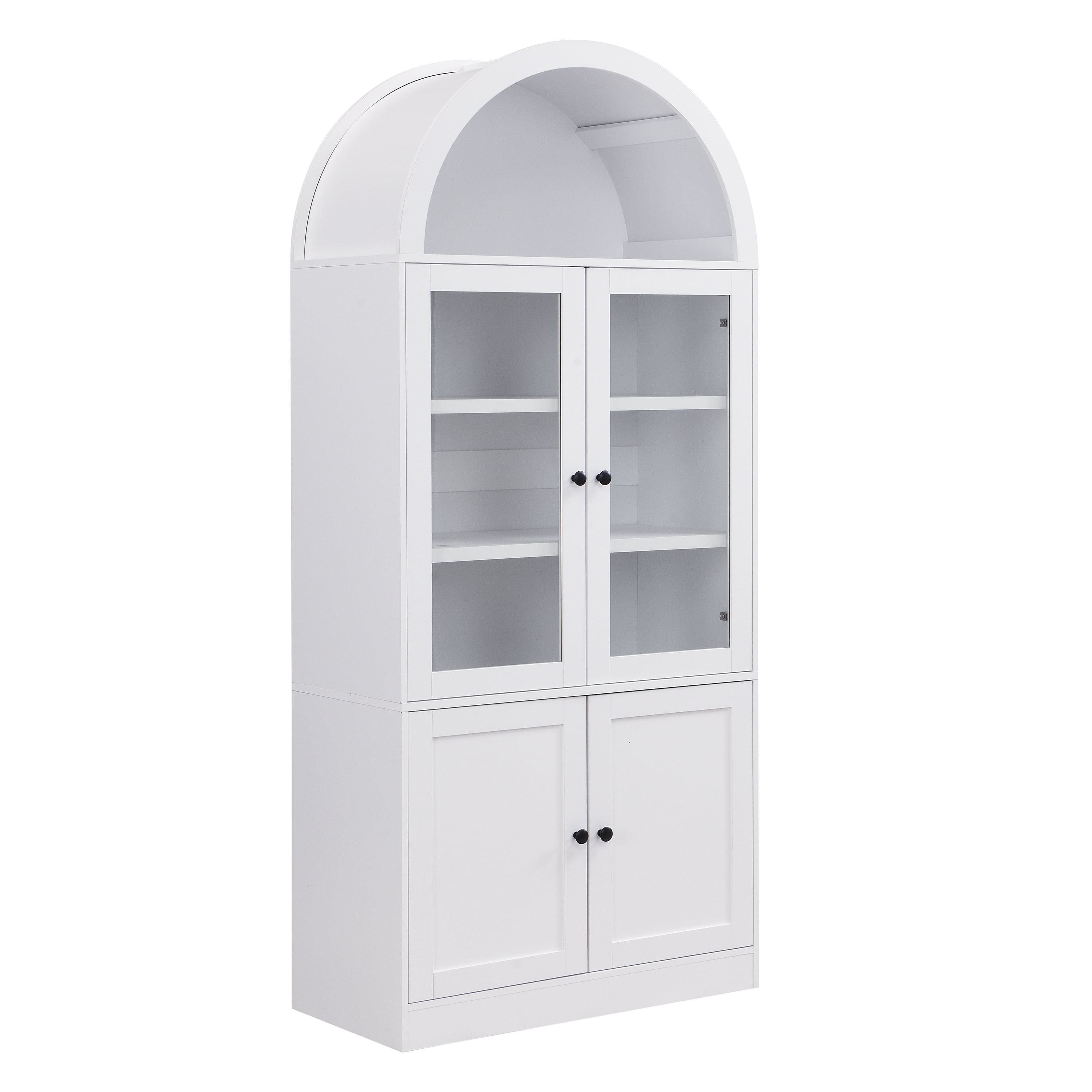 Euroco Arched Kitchen Pantry Storage Cabinet,71" Tall Wood Arched Cabinet with Glass Door,Door Organizer and Open Shelf, Freestanding Display Cabinet for Bathroom,Kitchen & Living Room,White