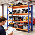 thumbnail image 2 of CXUZCZ 4-Tier Garage Storage Shelves,79"H Heavy Duty Garage Shelving Unit,Adjustable Industrial Metal Shelf System,4,000lbs Capacity,Tool Organizer for Garage,Workshop,48"W x 20"D x 79"H,Blue&Orange, 2 of 9