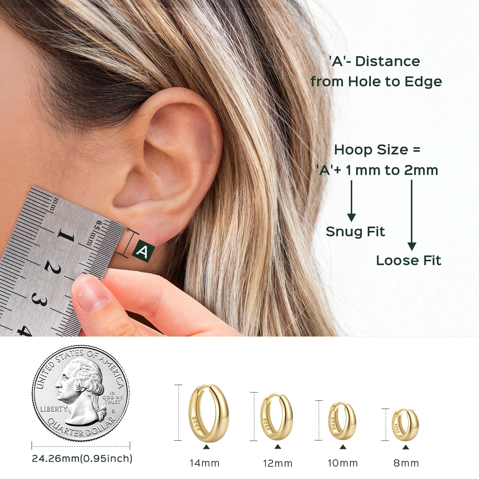 ChicSilver Solid 925 Sterling Silver Earrings Small Chunky Silver Earrings for Women 14K Gold Plated Small Hoop Earrings Silver Hypoallergenic Earrings Small Thick Huggie Hoops Earrings