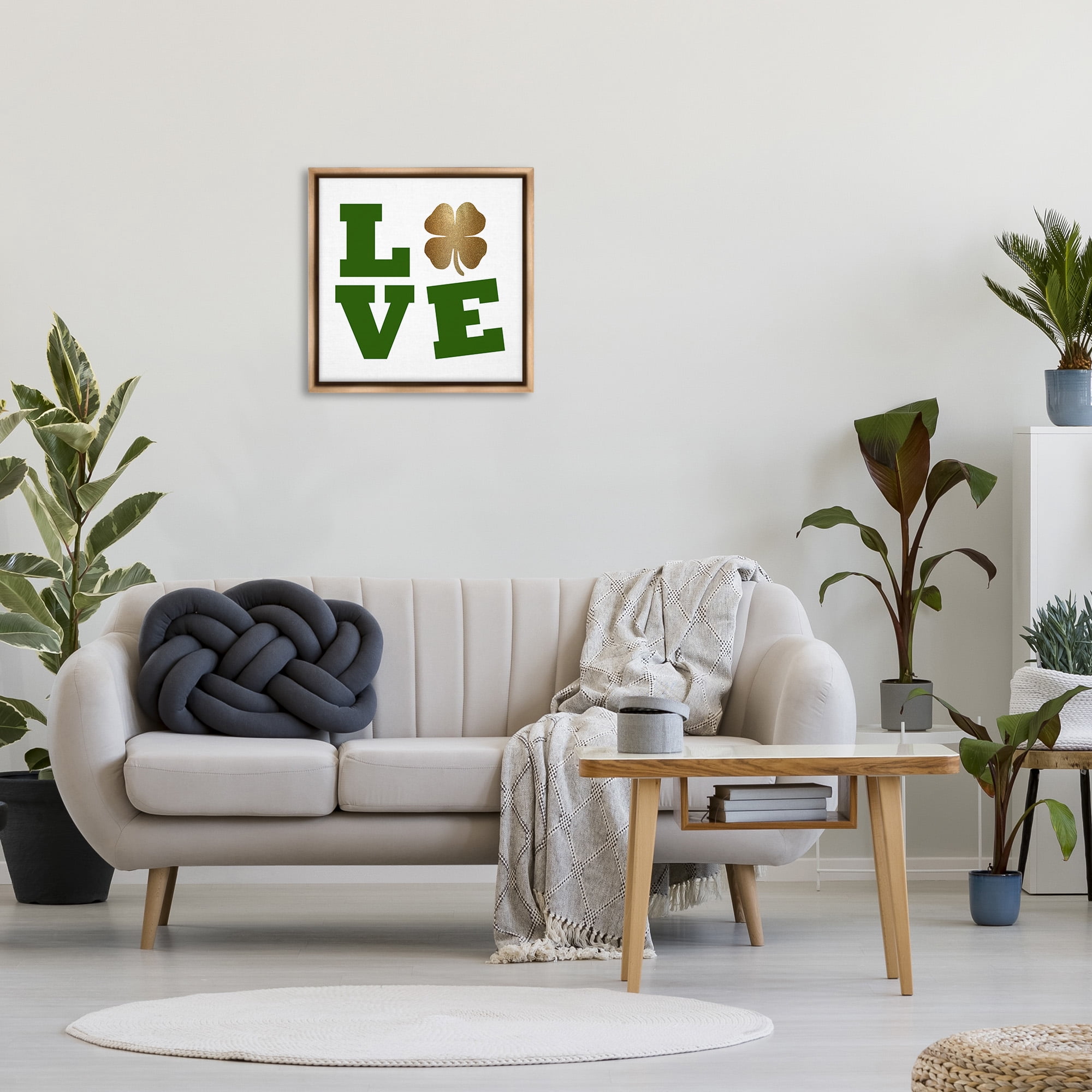 Stupell Industries St Patrick's Day Clover Love Holiday Painting Brown Floater Framed Canvas Art Print Wall Art, 25 x 25