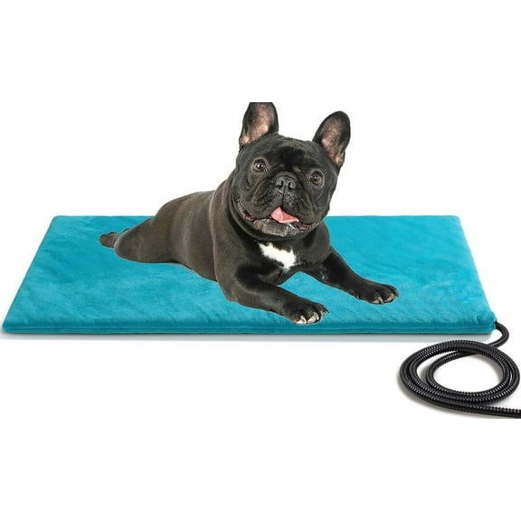 Outdoor Pet Heating Pad for Dogs & Cats, Extremely Waterproof Heated Cat Bed with Built-in Thermostat, Heated Bed Blanket for Outside Animals Puppy Feral Stray Cat (Lake Blue, 27.6"x15.7")