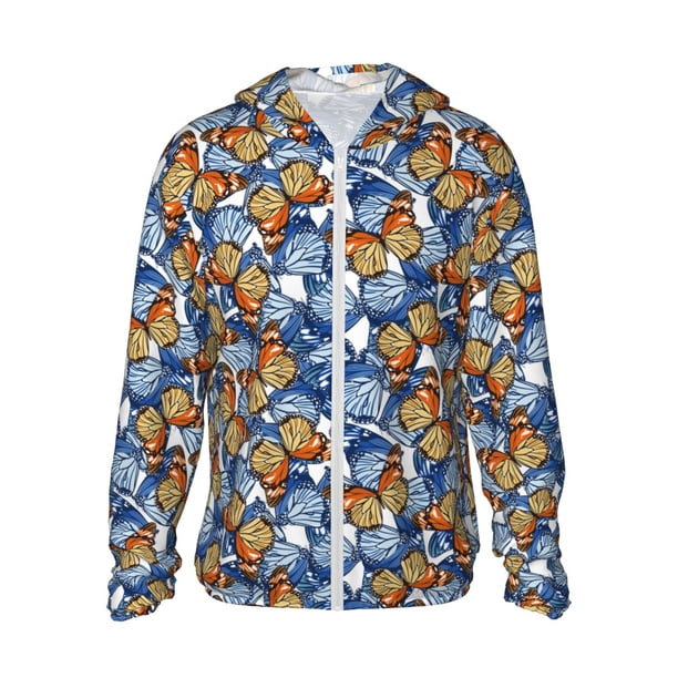 Balery Colorful Butterfly1 Sudadera ligera de manga larga con capucha y protección solar UPF 50+ para hombre y mujer, ideal para pesca y running-Small