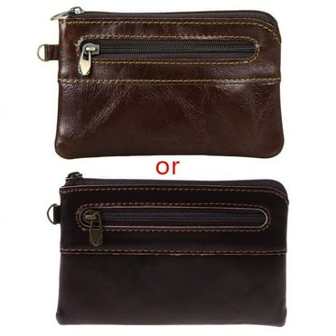 XISAOK Retro Zipper Purse Genuine Leather Business Handheld Card Holder Costume