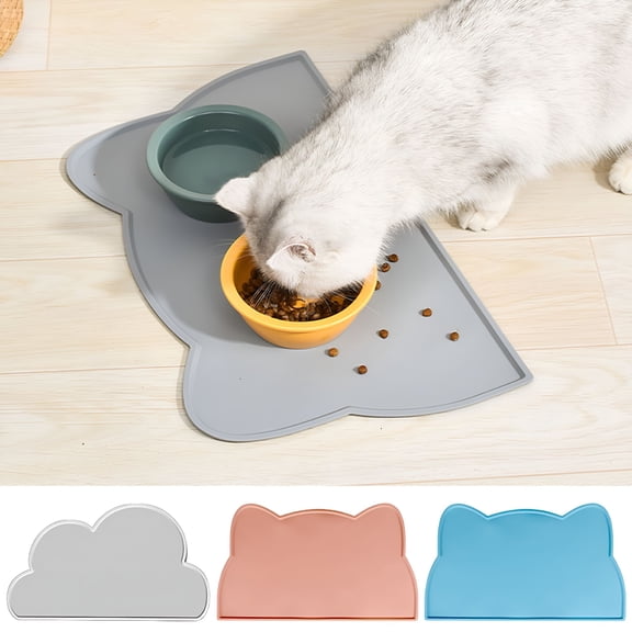 ACDANC Pet Feeding Mat Strong Flexibility Anti-slip Waterproof Cat Head Shape Cat Dog Silicone Food Mat for Daily Use