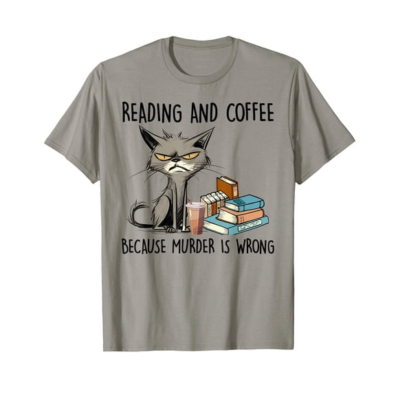 Funny Grumpy Cat Reading T-Shirt for Book Lovers with Coffee Humor