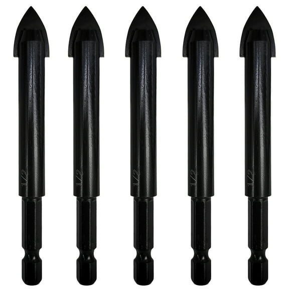 Hymnorq 1/2" Masonry Hex Shank Drill Bits 5pc Pack, Carbide Spear Cutter for Glass and Tile