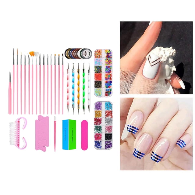Juego de pinceles para decoración de uñas de , 15 Uds. de pinceles para dibujar uñas naturales postizas, bolígrafos de punteado de 2 vías, lente Baoblaze Pinceles para uñas