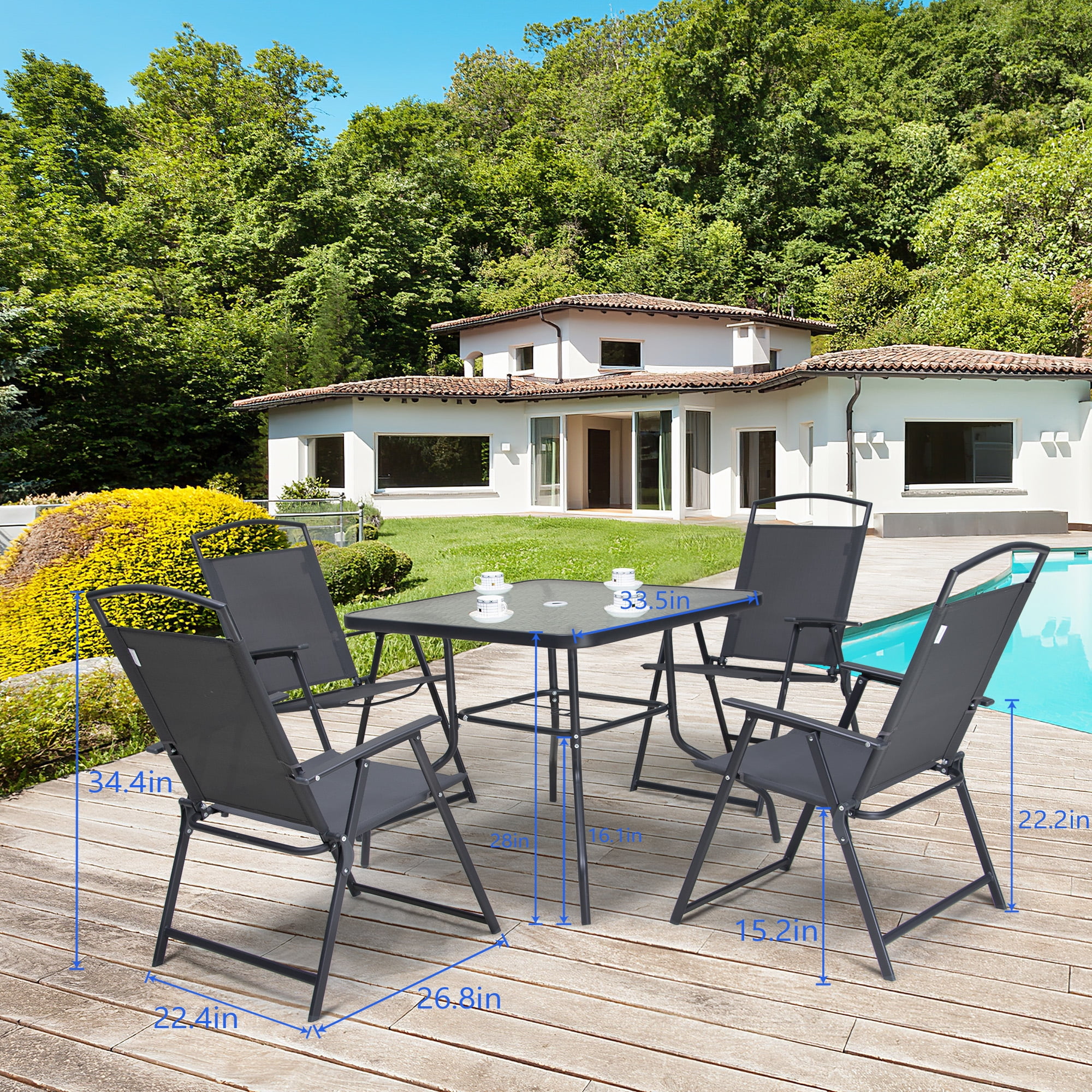 Pellebant 5 Piece Outdoor Patio Dining Furniture Set with Umbrella Hole Gray 4 Chairs 1 Table Walmart