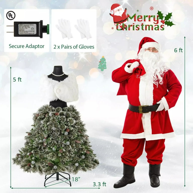 dress form christmas tree walmart Auranook 5 FT Artificial Mannequin Tree, Dress Form Xmas Tree with 465 Branch Tips, 50 Warm White LED Lights, Natural Pine Cones, Necklace & Plush Shawl, Pre-Lit Christmas Tree for Studio