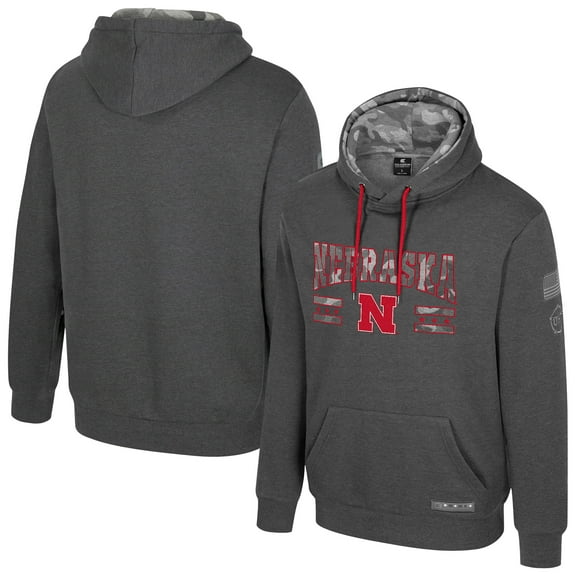 Men's Colosseum Heather Charcoal Nebraska Huskers Operation Hat Trick Squad Hoodie