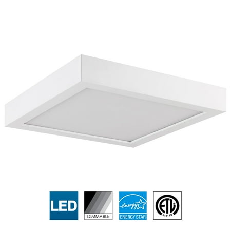 Sunlite LED 9-Inch Square Surface Mount Ceiling Light Fixture, 19 Watts, Dimmable, 3000K Warm White, Energy Star Certified