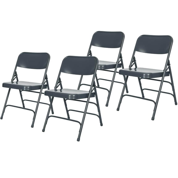 Pemberly Row 29.5" Modern Metal Double Hinge Folding Chair in Blue (Set of 4)