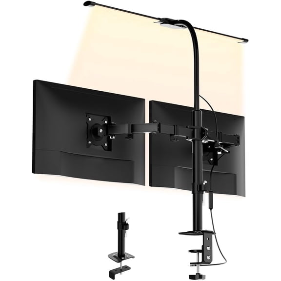 Dual Monitor Mount with LED Desk Light, Heavy Duty Dual Monitor Stand Holds up to 32" Screens, Supports 19.84 lbs per Monitor Arm