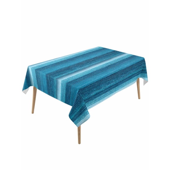 Turquoise Teal Ombre Table Cloth, Farmhouse Modern Abstract Striped Waterproof Tablecloth for Rectangle Tables, Reusable Washable Fabric Table Cover for Restaurant Kitchen Dining Tables 60"x120"